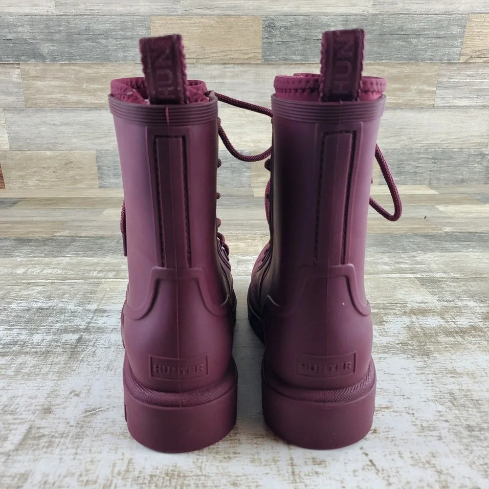 Hunter Diana Womens Rain Boot Sz 10 M Comfort Dark Red Rubber Waterproof Lace Up
